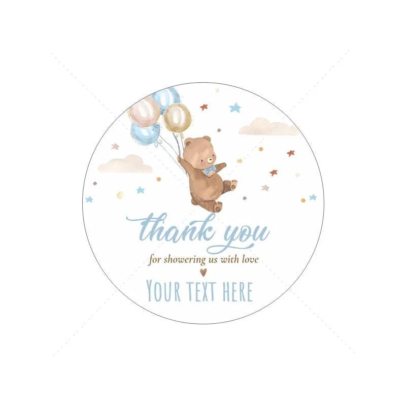 Custom Cartoon Teddy Bear Stickers Welcome Baby Boy Girl Stickers Labels Personalized New Born Gender Reveal Baby Shower Decor