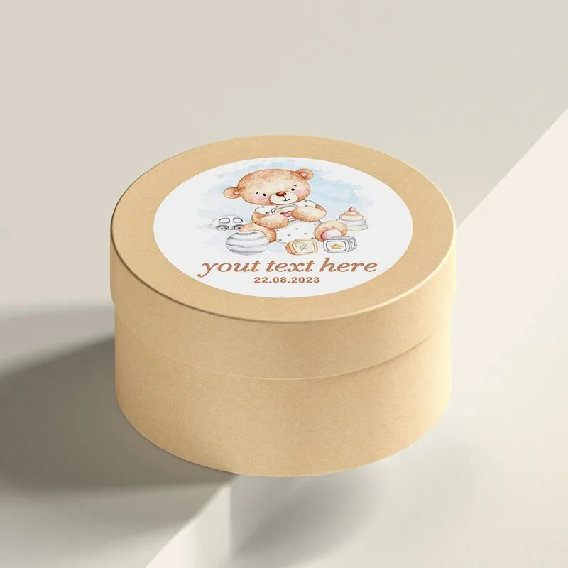 Custom Cartoon Teddy Bear Stickers Welcome Baby Boy Girl Stickers Labels Personalized New Born Gender Reveal Baby Shower Decor