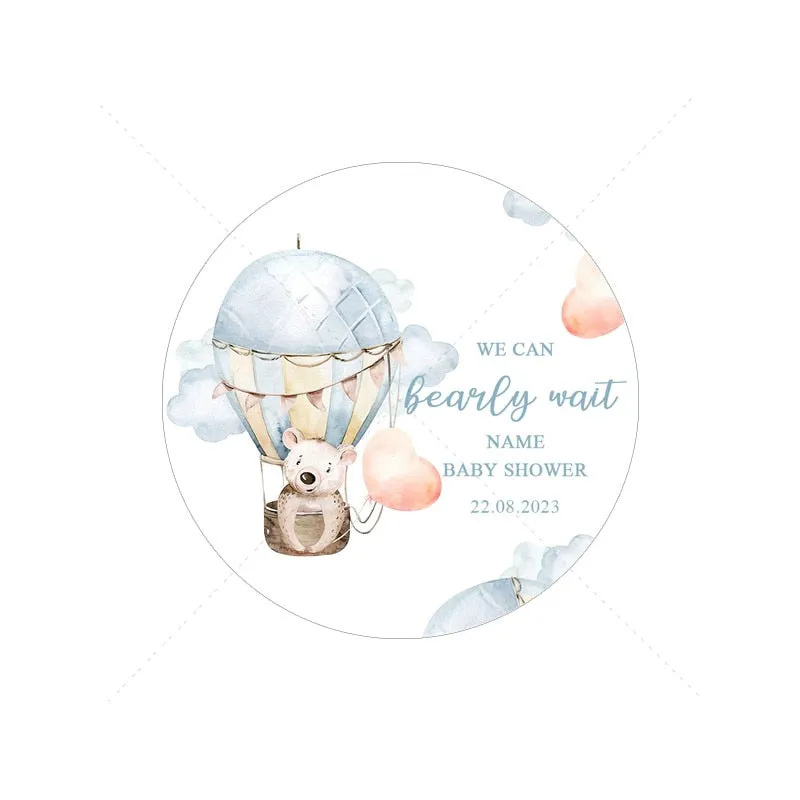 Custom Cartoon Teddy Bear Stickers Welcome Baby Boy Girl Stickers Labels Personalized New Born Gender Reveal Baby Shower Decor