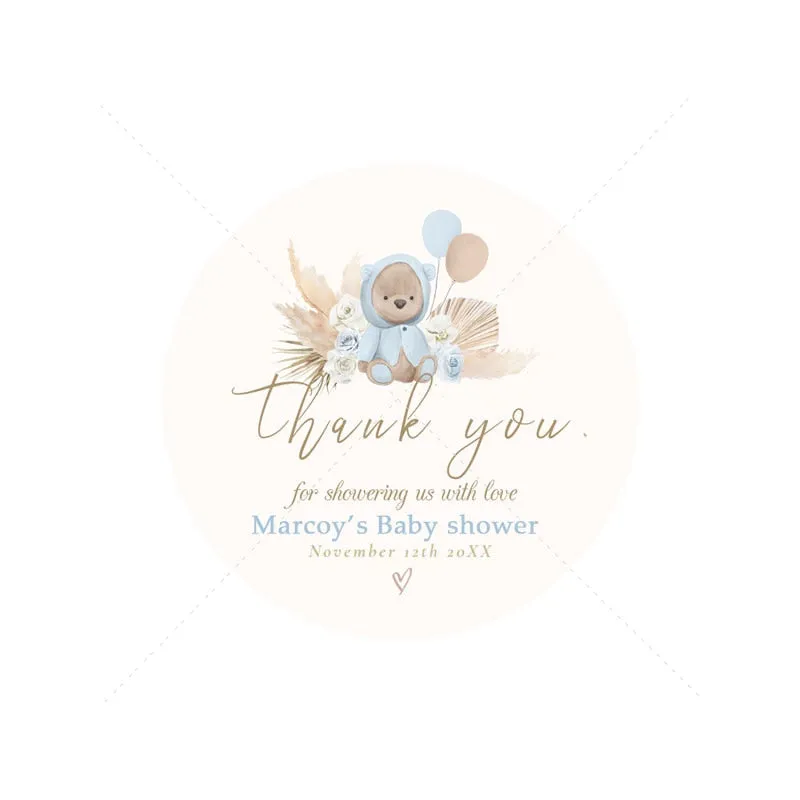 Custom Cartoon Teddy Bear Stickers Welcome Baby Boy Girl Stickers Labels Personalized New Born Gender Reveal Baby Shower Decor