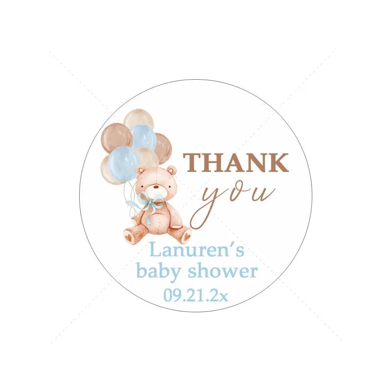 Custom Cartoon Teddy Bear Stickers Welcome Baby Boy Girl Stickers Labels Personalized New Born Gender Reveal Baby Shower Decor