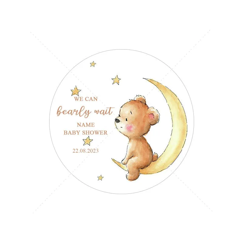 Custom Cartoon Teddy Bear Stickers Welcome Baby Boy Girl Stickers Labels Personalized New Born Gender Reveal Baby Shower Decor