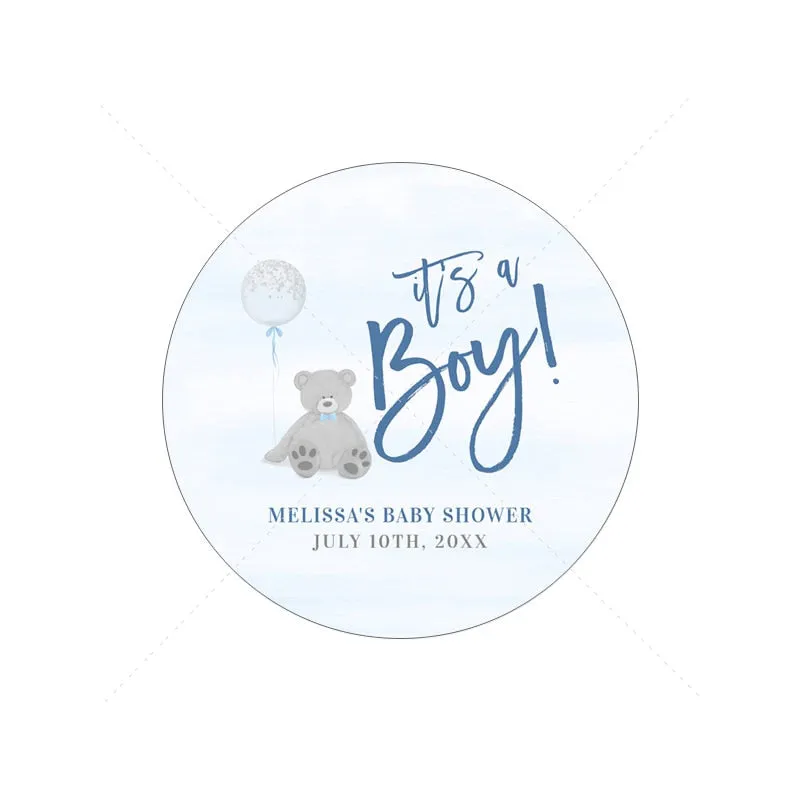 Custom Cartoon Teddy Bear Stickers Welcome Baby Boy Girl Stickers Labels Personalized New Born Gender Reveal Baby Shower Decor