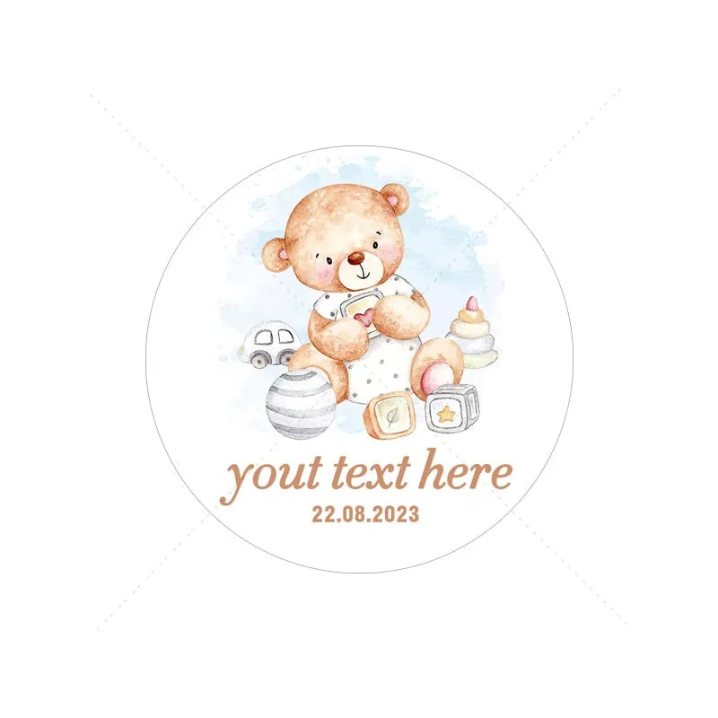 Custom Cartoon Teddy Bear Stickers Welcome Baby Boy Girl Stickers Labels Personalized New Born Gender Reveal Baby Shower Decor