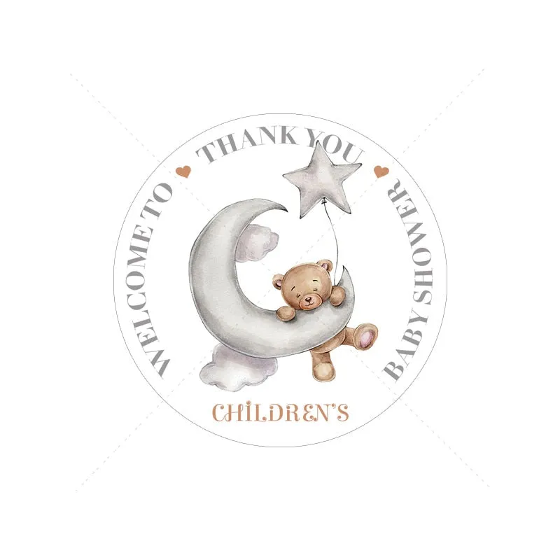 Custom Cartoon Teddy Bear Stickers Welcome Baby Boy Girl Stickers Labels Personalized New Born Gender Reveal Baby Shower Decor