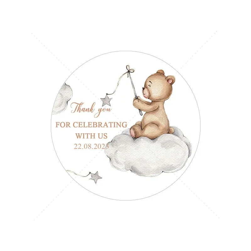 Custom Cartoon Teddy Bear Stickers Welcome Baby Boy Girl Stickers Labels Personalized New Born Gender Reveal Baby Shower Decor