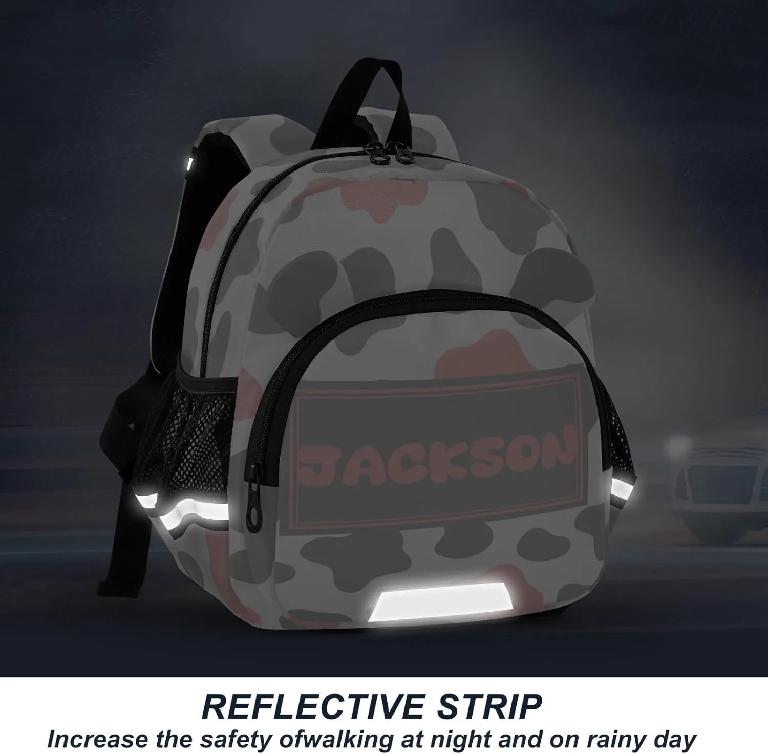 Custom Cow Pink Grey Preschool Backpack Design Daycare Bookbag School Backpack with Traction Rope Fashion Casual Cartoon School Travel Picnic Birthday for Kids 3-6