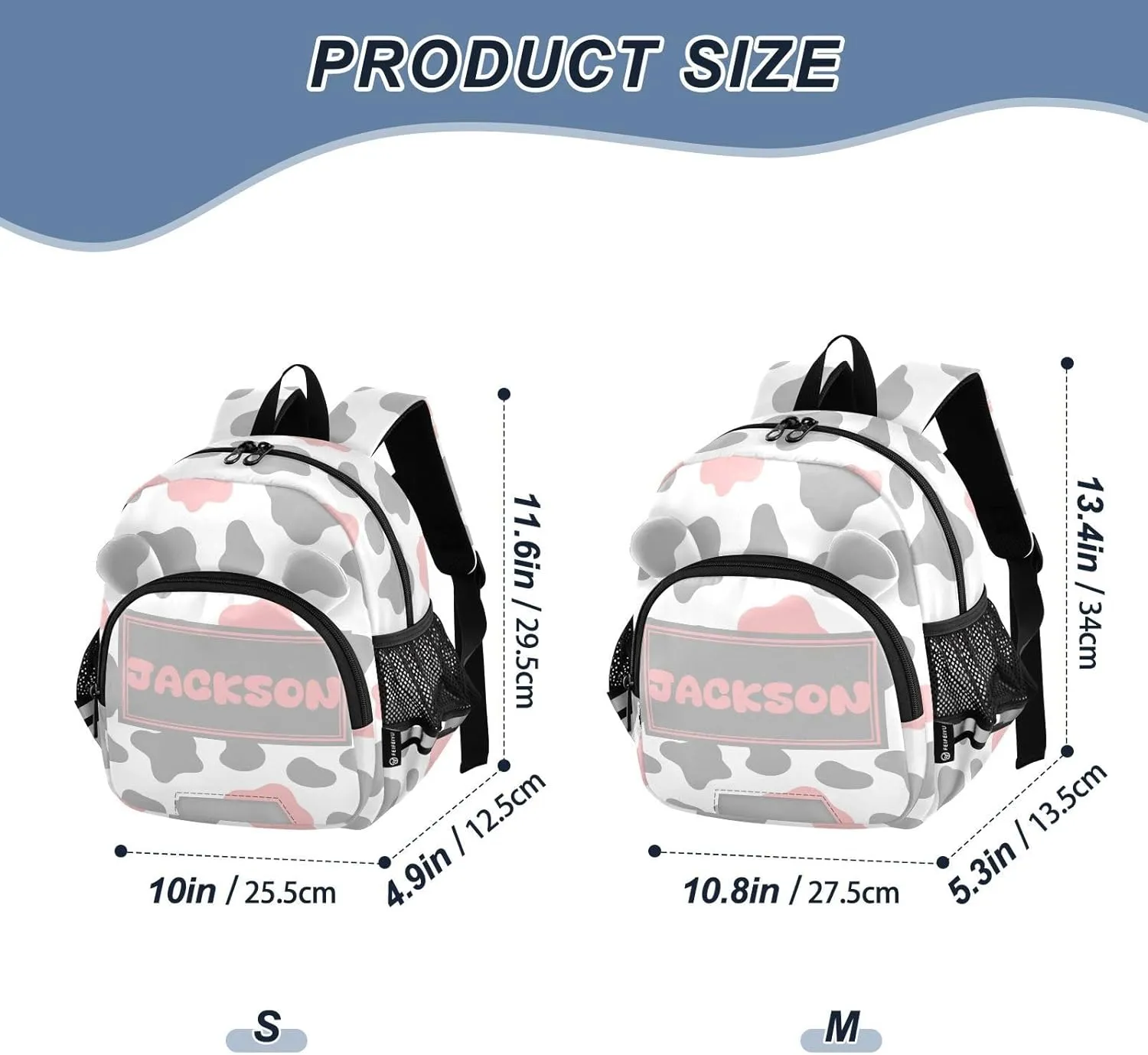 Custom Cow Pink Grey Preschool Backpack Design Daycare Bookbag School Backpack with Traction Rope Fashion Casual Cartoon School Travel Picnic Birthday for Kids 3-6