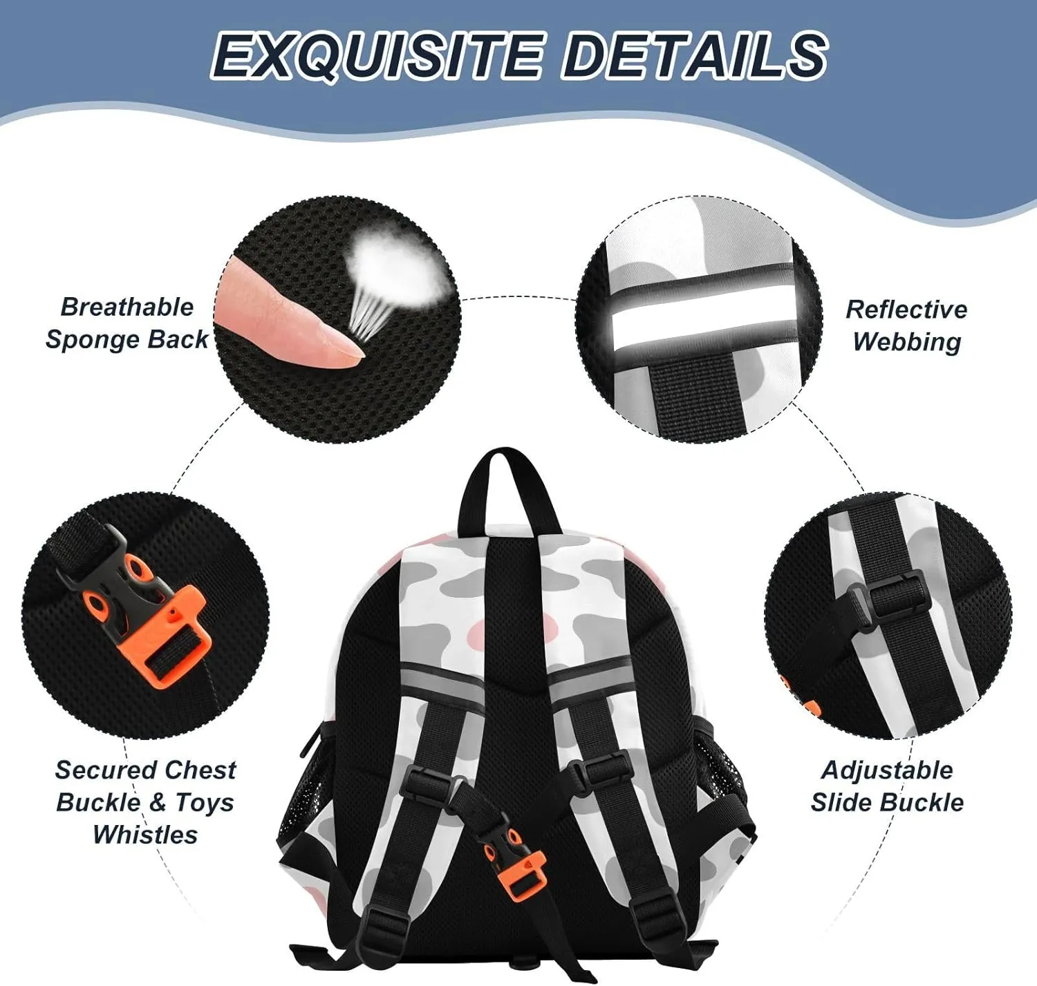 Custom Cow Pink Grey Preschool Backpack Design Daycare Bookbag School Backpack with Traction Rope Fashion Casual Cartoon School Travel Picnic Birthday for Kids 3-6