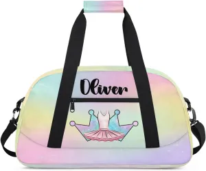 Custom Dance Bag Gymnastics Bag for Girl, Personalized Duffel Bag Sport Gym Bag Carry On Weekender Travel Bag Gift for Girl Colorful Crown Ballet Dress2