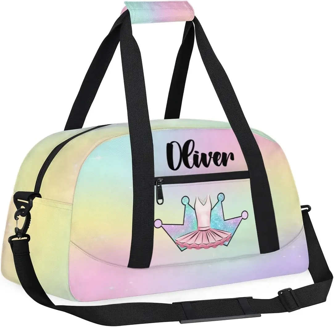 Custom Dance Bag Gymnastics Bag for Girl, Personalized Duffel Bag Sport Gym Bag Carry On Weekender Travel Bag Gift for Girl Colorful Crown Ballet Dress2