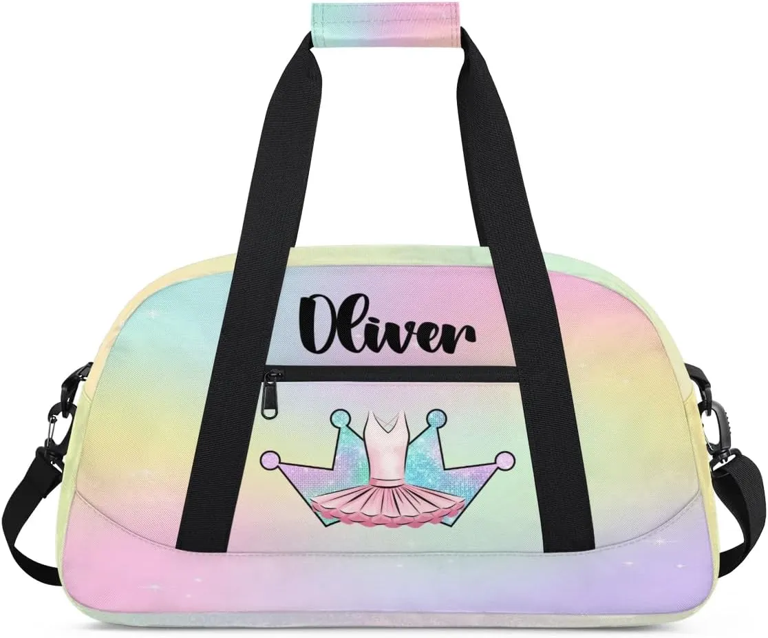Custom Dance Bag Gymnastics Bag for Girl, Personalized Duffel Bag Sport Gym Bag Carry On Weekender Travel Bag Gift for Girl Colorful Crown Ballet Dress2
