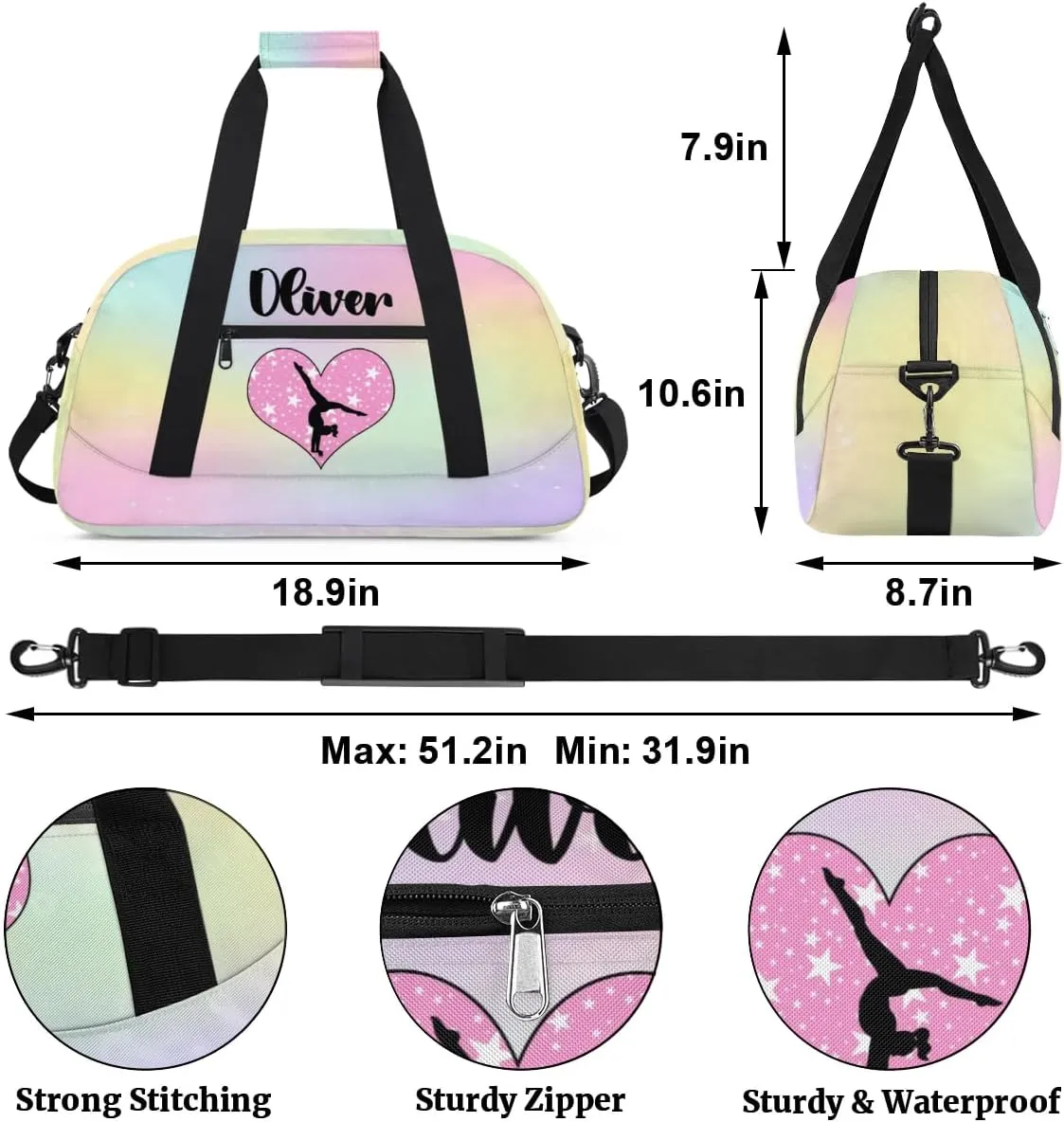 Custom Dance Bag Gymnastics Bag for Girl, Personalized Duffel Bag Sport Gym Bag Carry On Weekender Travel Bag Gift for Girl Pink Star Gymnasticas