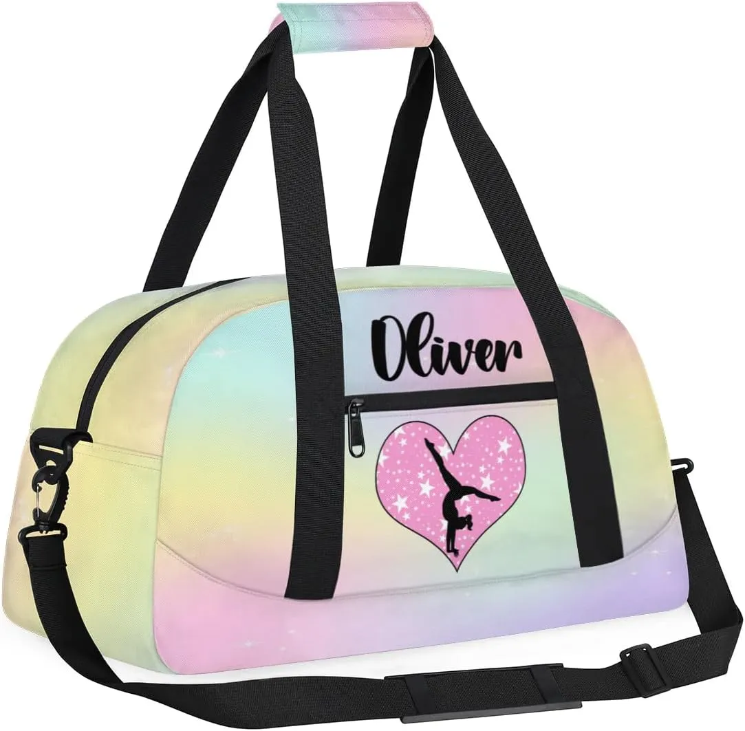 Custom Dance Bag Gymnastics Bag for Girl, Personalized Duffel Bag Sport Gym Bag Carry On Weekender Travel Bag Gift for Girl Pink Star Gymnasticas