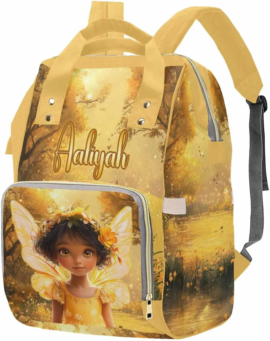 Custom Diaper Bag Backpack Baby Bag with Name Large Capacity Cute Girl Wings, Personalized Monogram Backpack for New Mom Dad with Adjustable Shoulder Straps