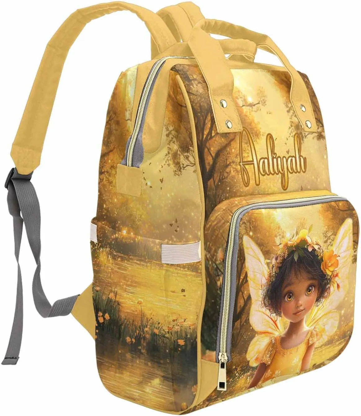 Custom Diaper Bag Backpack Baby Bag with Name Large Capacity Cute Girl Wings, Personalized Monogram Backpack for New Mom Dad with Adjustable Shoulder Straps