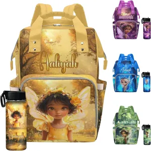 Custom Diaper Bag Backpack Baby Bag with Name Large Capacity Cute Girl Wings, Personalized Monogram Backpack for New Mom Dad with Adjustable Shoulder Straps
