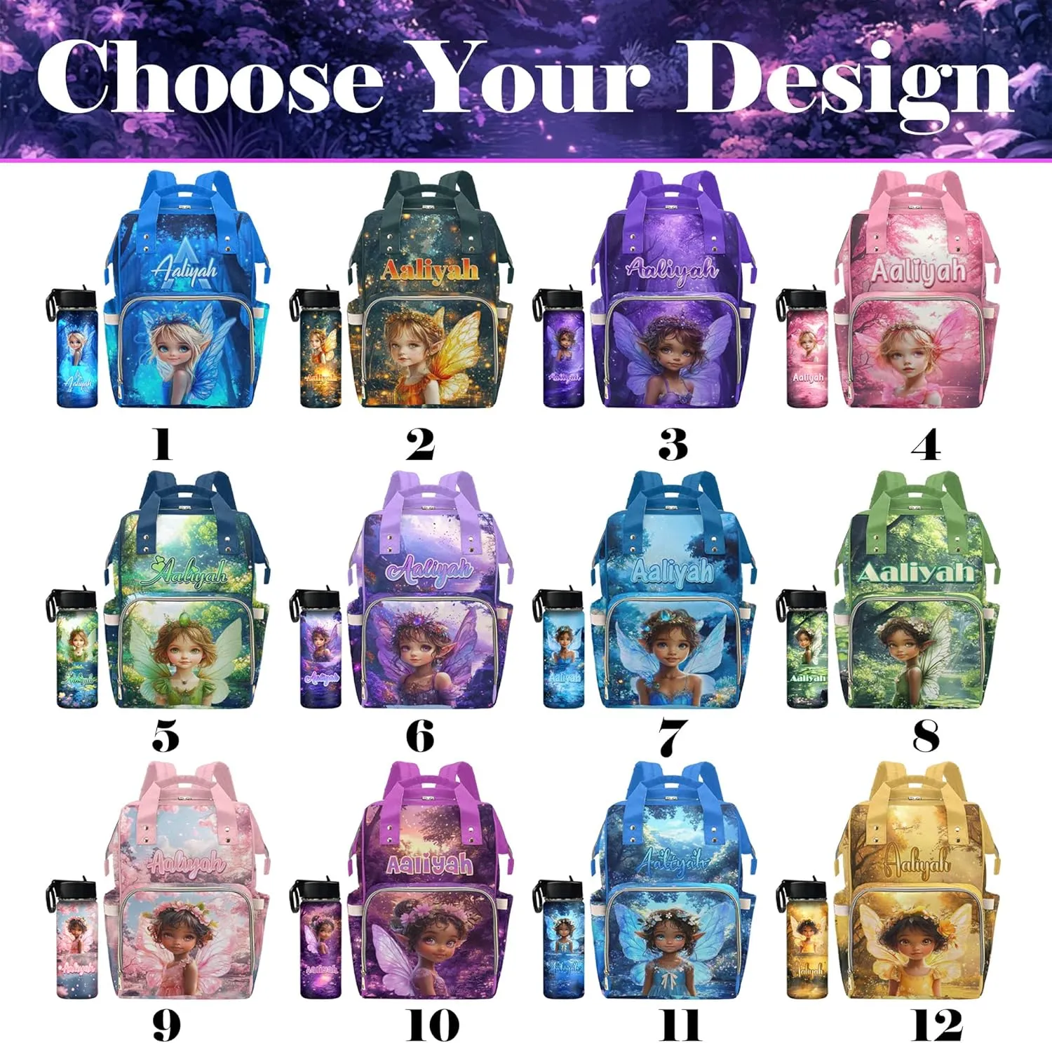 Custom Diaper Bag Backpack Baby Bag with Name Large Capacity Cute Girl Wings, Personalized Monogram Backpack for New Mom Dad with Adjustable Shoulder Straps
