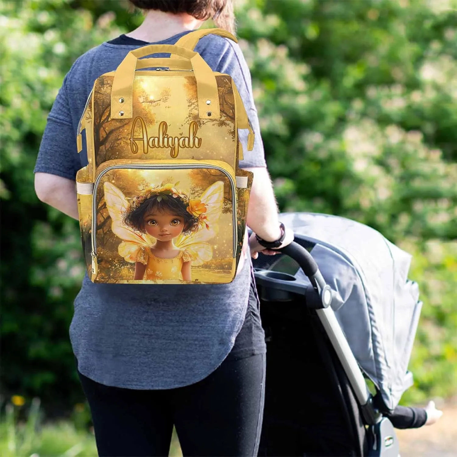 Custom Diaper Bag Backpack Baby Bag with Name Large Capacity Cute Girl Wings, Personalized Monogram Backpack for New Mom Dad with Adjustable Shoulder Straps