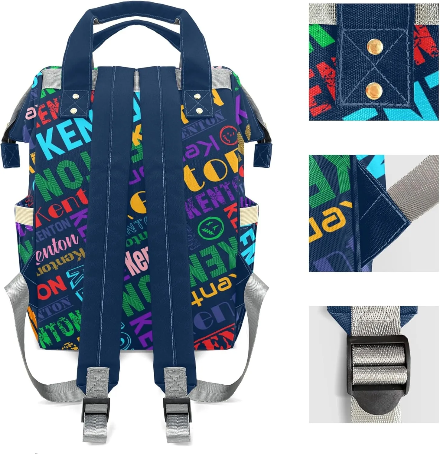 Custom Diaper Bag Backpack for Mommy - Personalized Name Nursing Bag with Name Insulated Pockets and Travel Bag for Boys Girls (Colorful), 16 inches