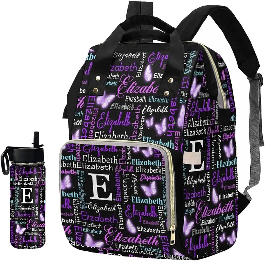 Custom Diaper Bag Personalized Monogram Butterfly Casual Nursing Mommy Daypack with Insulated Pocket Customized Cute Diaper Bag Backpack with Name or Holiday Travel