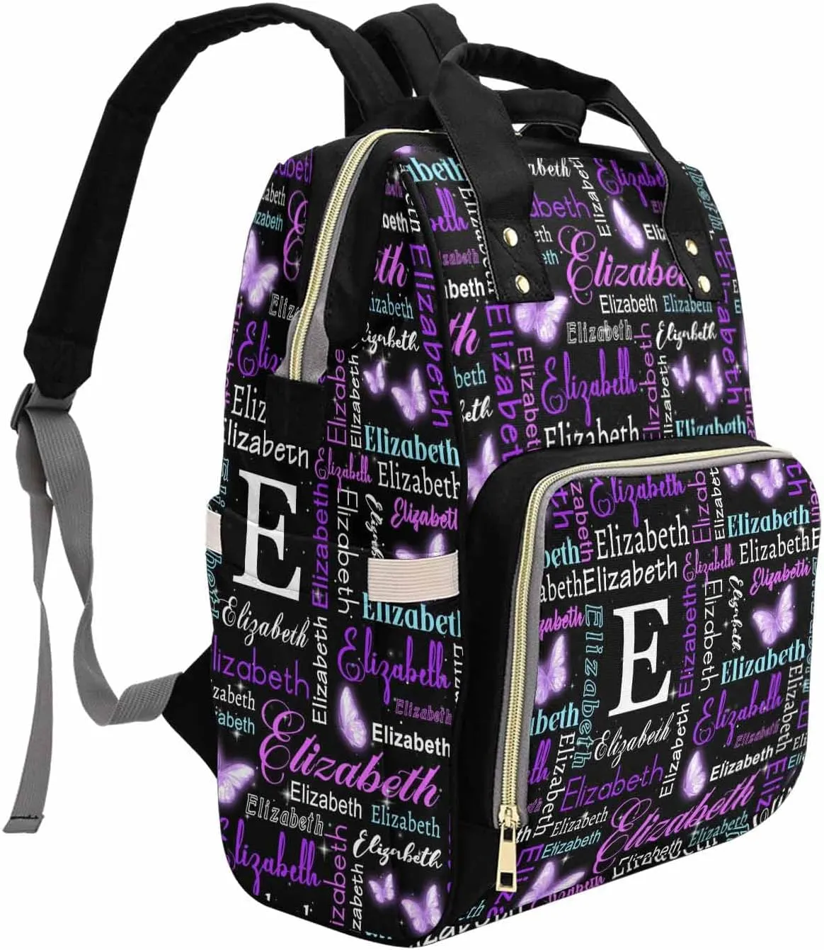 Custom Diaper Bag Personalized Monogram Butterfly Casual Nursing Mommy Daypack with Insulated Pocket Customized Cute Diaper Bag Backpack with Name or Holiday Travel