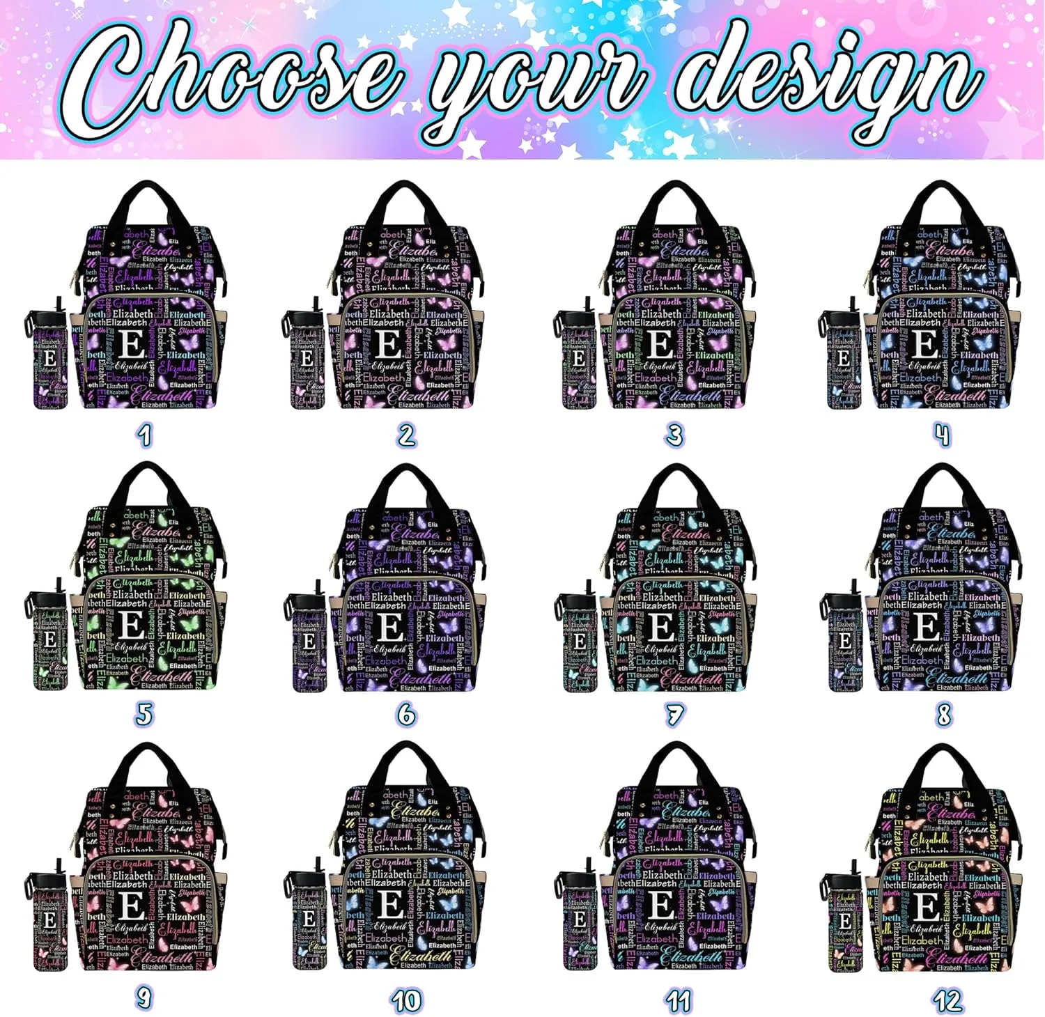 Custom Diaper Bag Personalized Monogram Butterfly Casual Nursing Mommy Daypack with Insulated Pocket Customized Cute Diaper Bag Backpack with Name or Holiday Travel