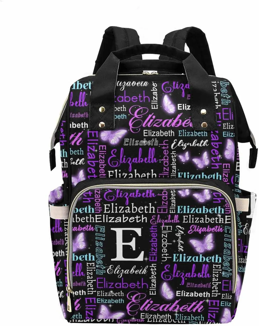 Custom Diaper Bag Personalized Monogram Butterfly Casual Nursing Mommy Daypack with Insulated Pocket Customized Cute Diaper Bag Backpack with Name or Holiday Travel