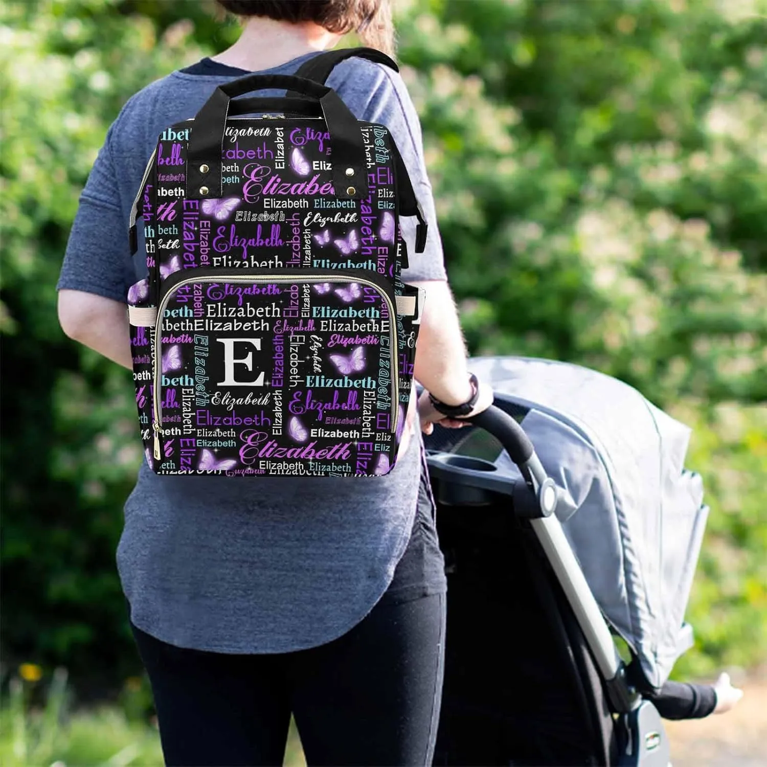 Custom Diaper Bag Personalized Monogram Butterfly Casual Nursing Mommy Daypack with Insulated Pocket Customized Cute Diaper Bag Backpack with Name or Holiday Travel
