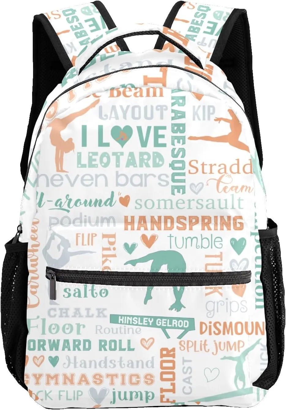 Custom Kid Backpack, Gymnast Girl Sport Life Mint Yellow Personalized School Bookbag with Your Own Name, Customization Casual Bookbags for Student Girls Boys