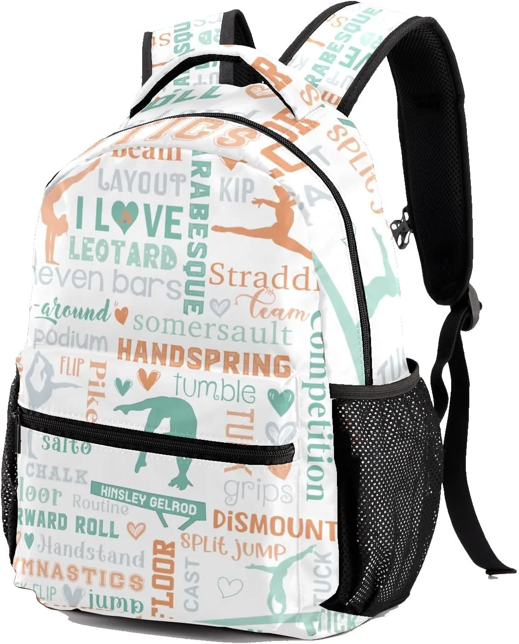 Custom Kid Backpack, Gymnast Girl Sport Life Mint Yellow Personalized School Bookbag with Your Own Name, Customization Casual Bookbags for Student Girls Boys