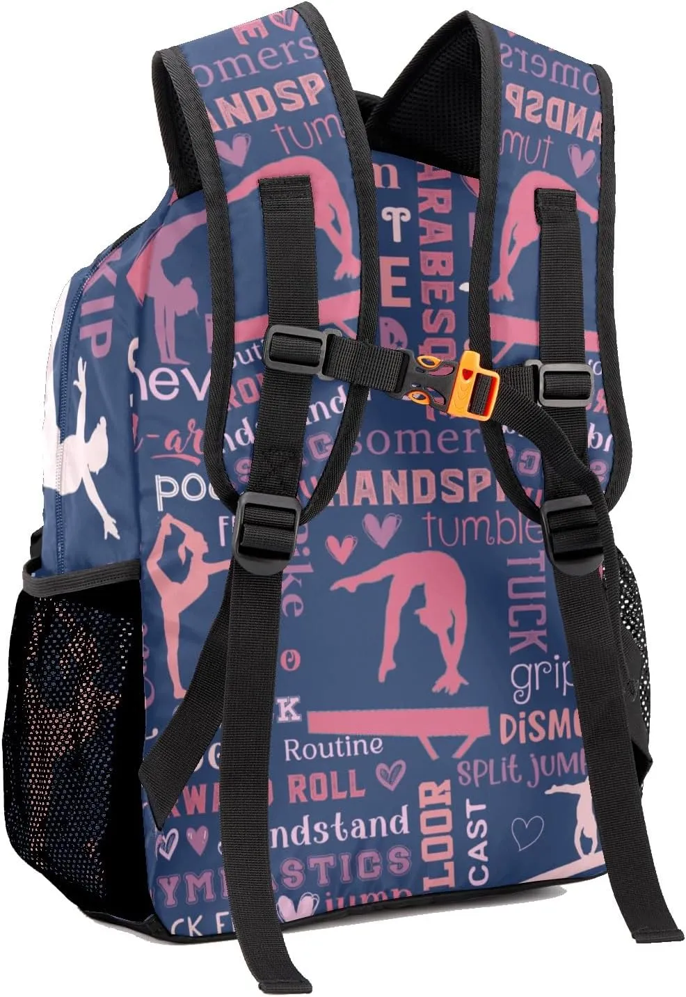 Custom Kid Backpack, Love Gymnastics Gymnast Pink Personalized School Bookbag with Your Own Name, Customization Casual Bookbags for Student Girls Boys