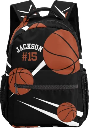 Custom Kid Backpack, Sport Basketball Player Team Black Personalized School Bookbag with Your Own Name, Customization Casual Bookbags for Student Girls Boys