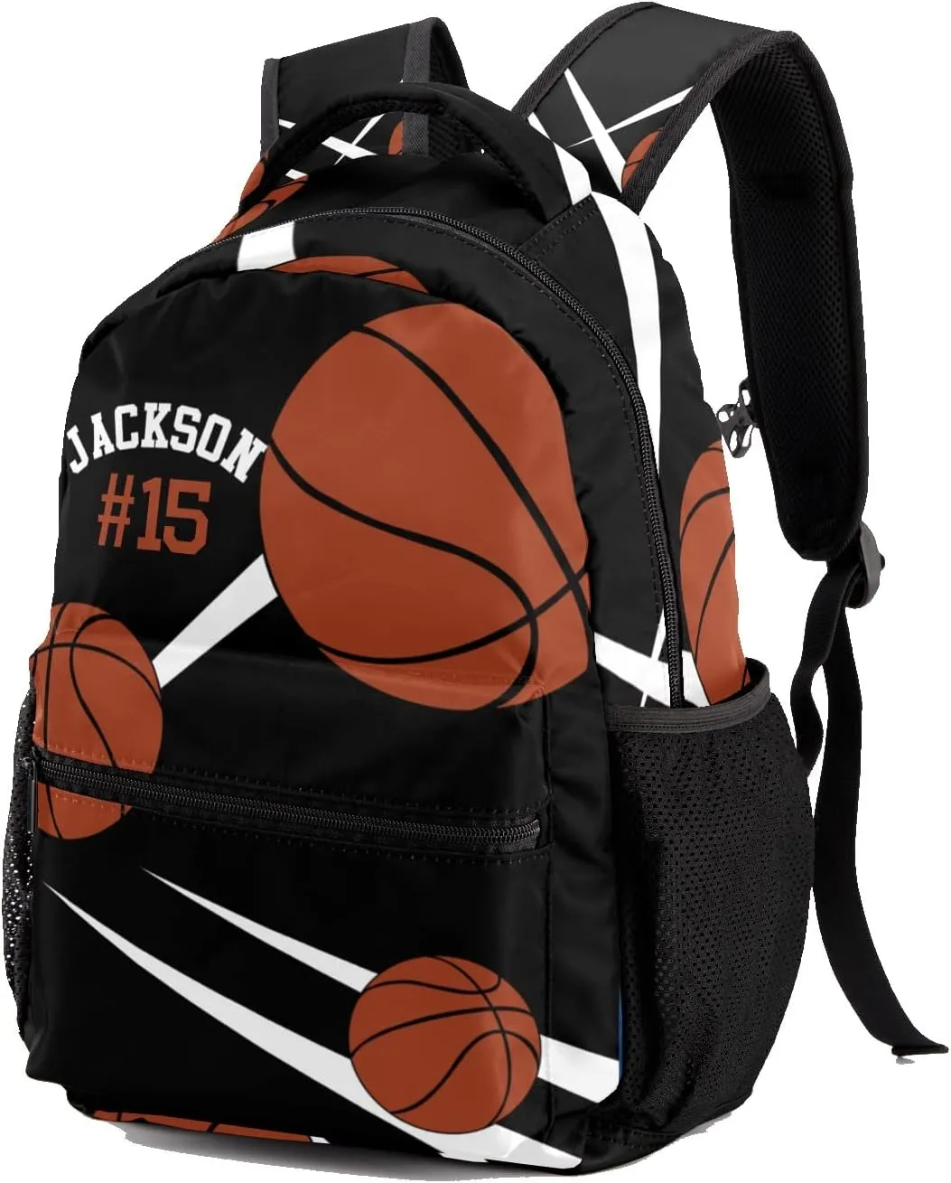 Custom Kid Backpack, Sport Basketball Player Team Black Personalized School Bookbag with Your Own Name, Customization Casual Bookbags for Student Girls Boys