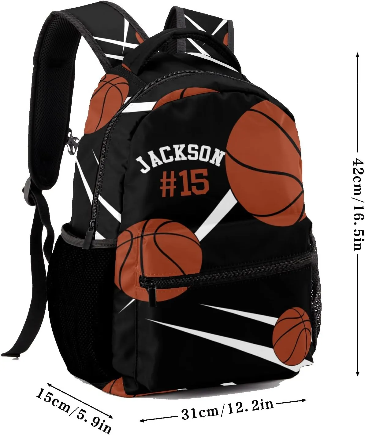 Custom Kid Backpack, Sport Basketball Player Team Black Personalized School Bookbag with Your Own Name, Customization Casual Bookbags for Student Girls Boys