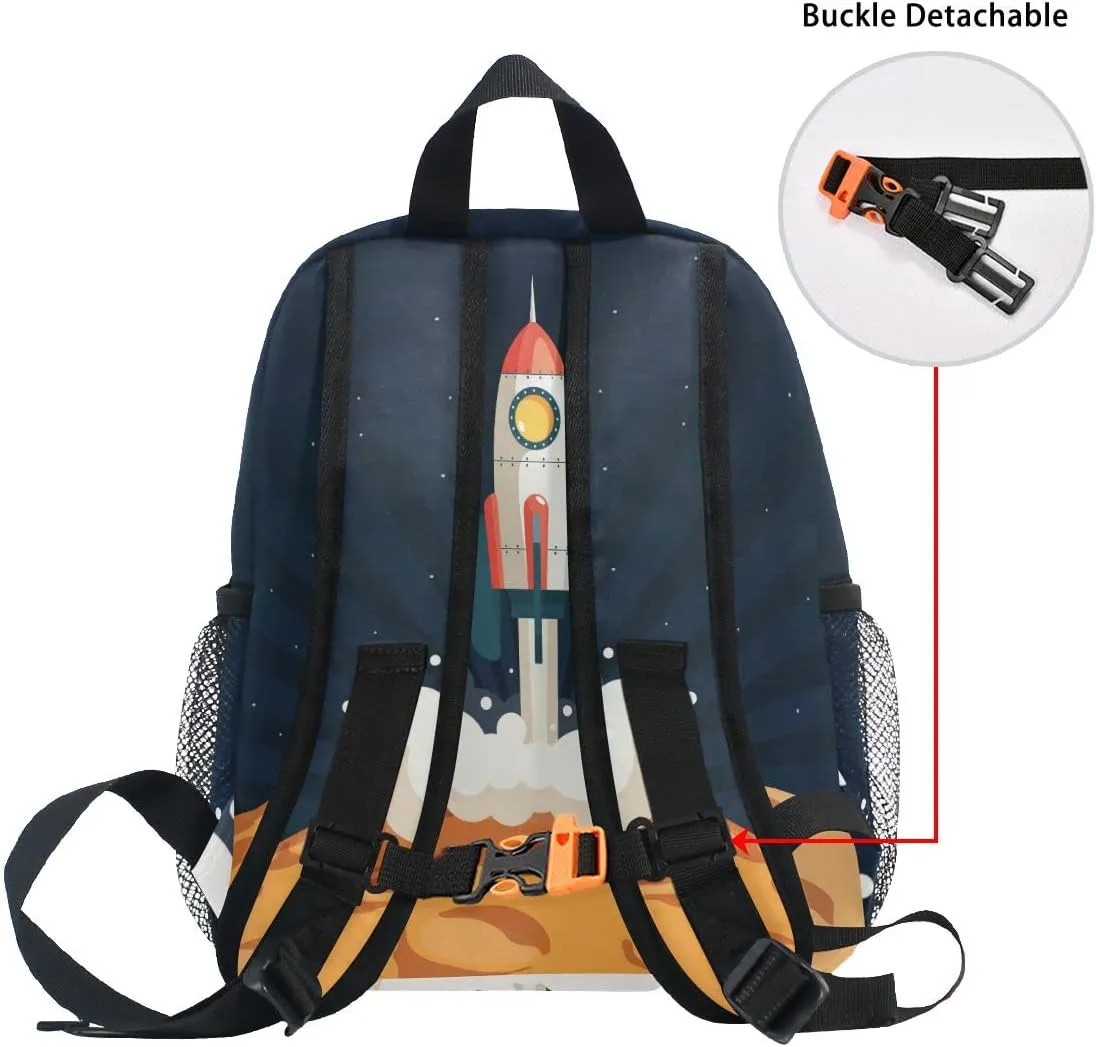 Custom Kid's Name Backpack, Cartoon Rocket Toddler Backpack for Daycare Travel, Personalized Name Preschool Bookbags for Boys Girls