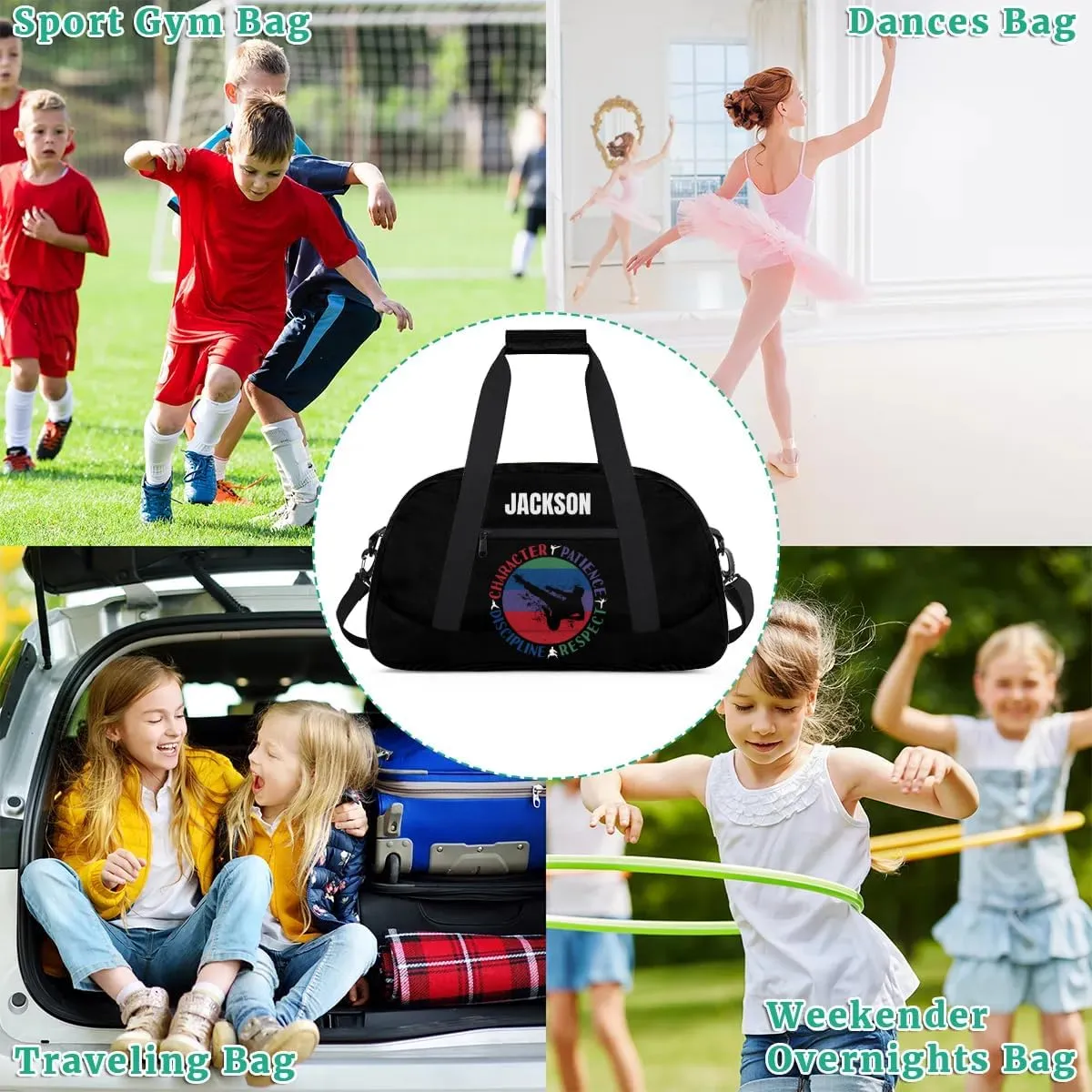 Custom Kids Taekwondo Bag Sport Gym Bag for Boy, Personalized Duffel Bag Carry On Weekender Travel Bag Gift for Taekwondo Lover Red Green Boy