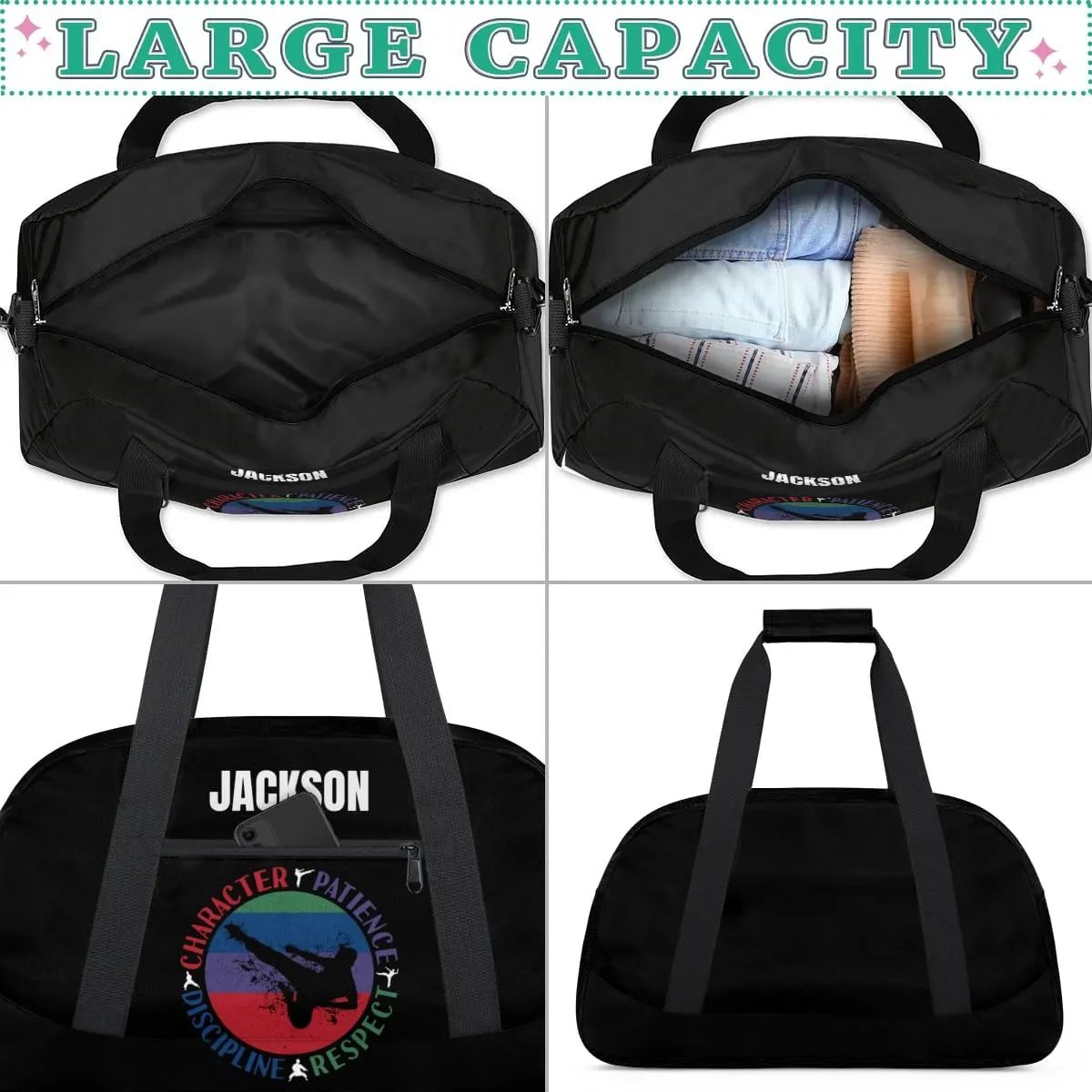 Custom Kids Taekwondo Bag Sport Gym Bag for Boy, Personalized Duffel Bag Carry On Weekender Travel Bag Gift for Taekwondo Lover Red Green Boy