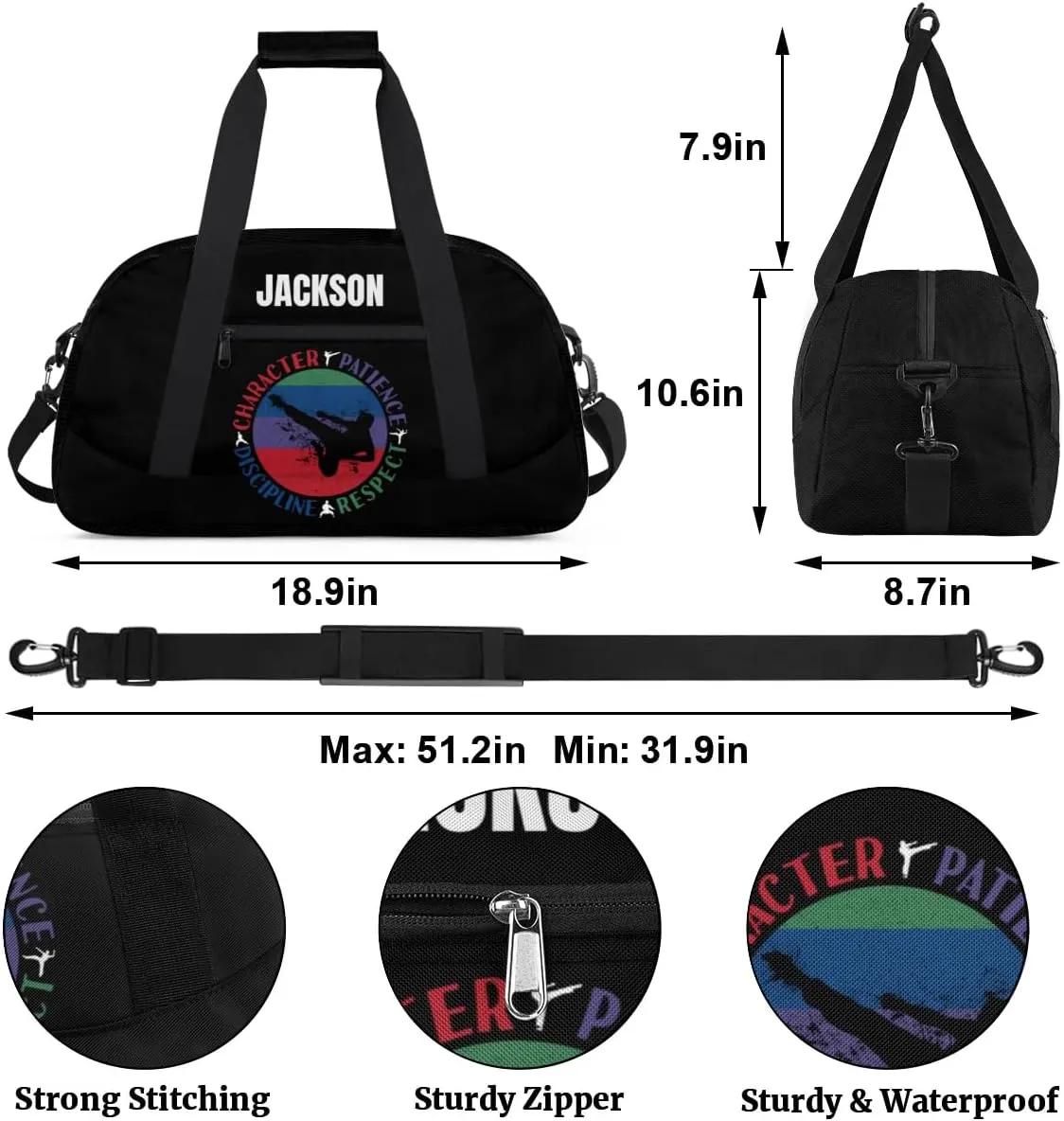Custom Kids Taekwondo Bag Sport Gym Bag for Boy, Personalized Duffel Bag Carry On Weekender Travel Bag Gift for Taekwondo Lover Red Green Boy