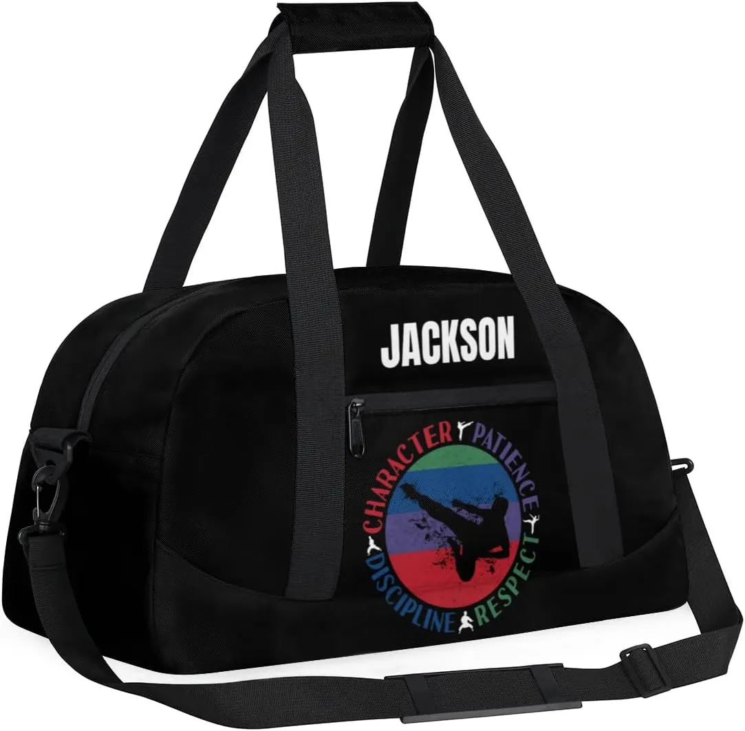 Custom Kids Taekwondo Bag Sport Gym Bag for Boy, Personalized Duffel Bag Carry On Weekender Travel Bag Gift for Taekwondo Lover Red Green Boy