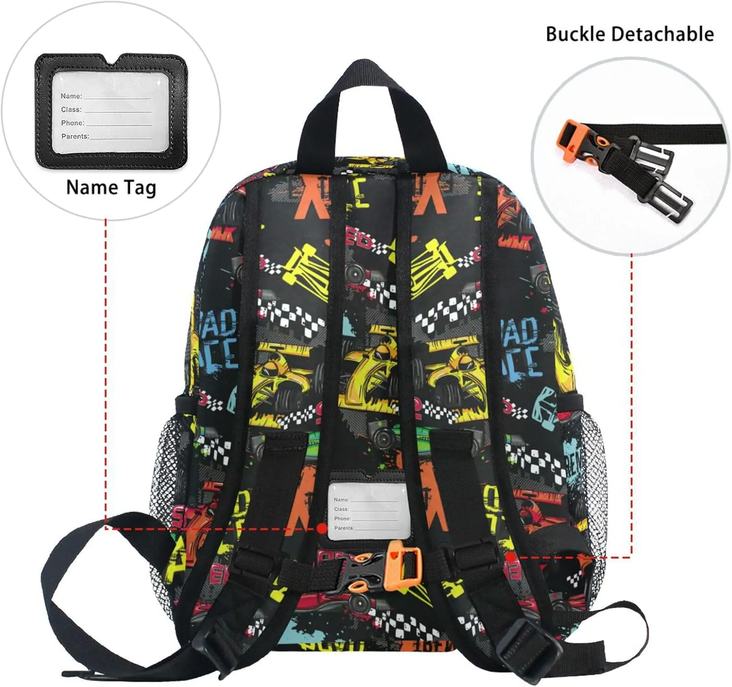 Custom Kids Toddler Backpack, Race Car Backpack for Boys Girls, Preschool School Children Schoolbag Nursery Junior Primary Student Travel Bag