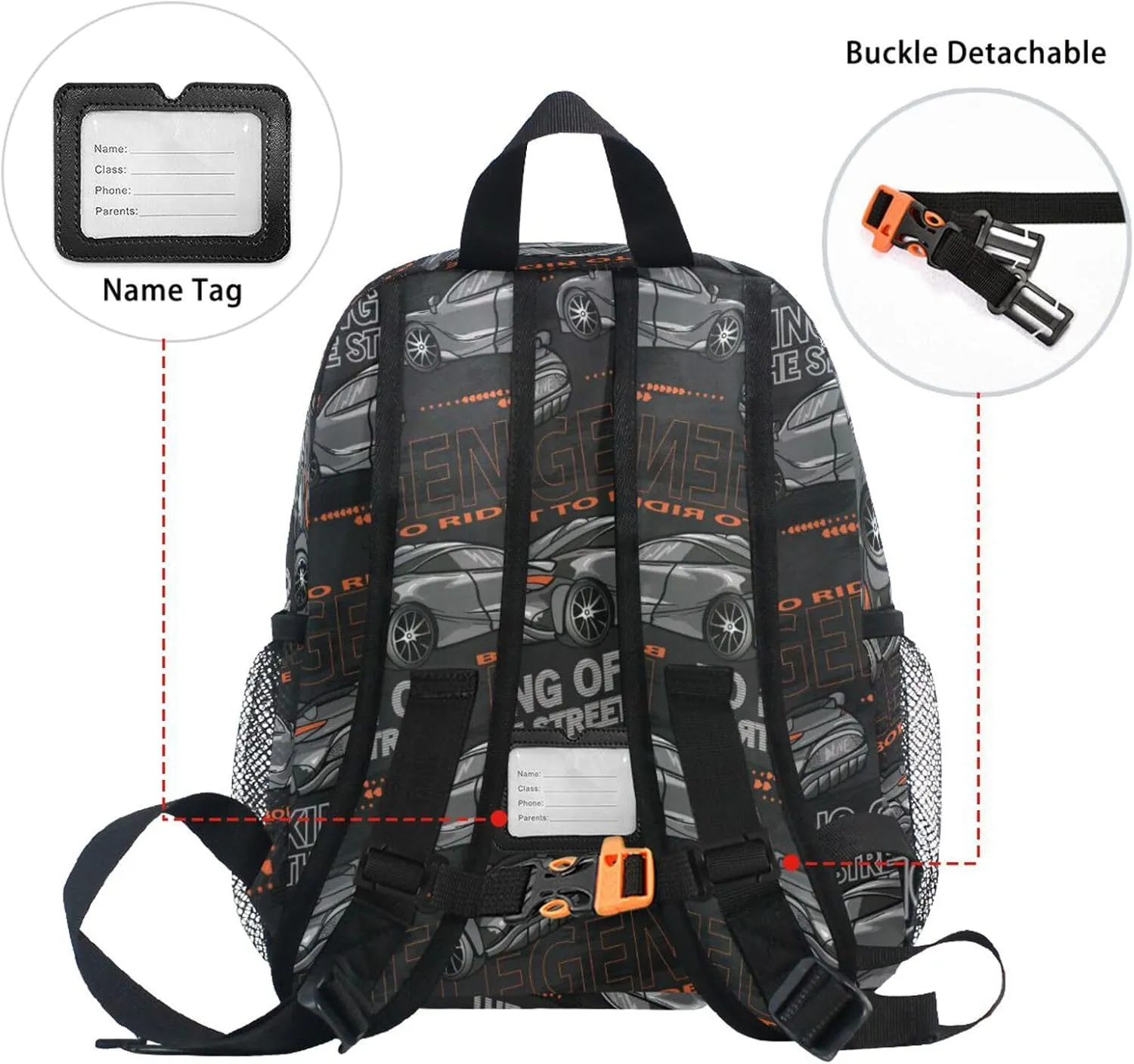 Custom Kids Toddler Backpack, Race Car Backpack for Boys Girls, Preschool School Children Schoolbag Nursery Junior Primary Student Travel Bag