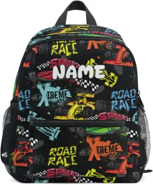 Custom Kids Toddler Backpack, Race Car Backpack for Boys Girls, Preschool School Children Schoolbag Nursery Junior Primary Student Travel Bag
