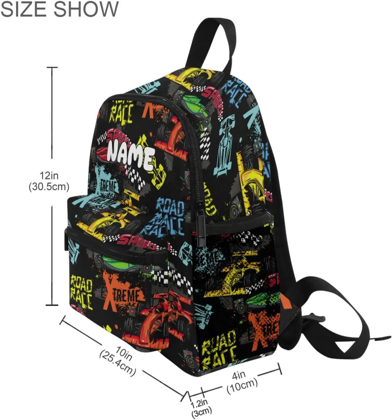 Custom Kids Toddler Backpack, Race Car Backpack for Boys Girls, Preschool School Children Schoolbag Nursery Junior Primary Student Travel Bag