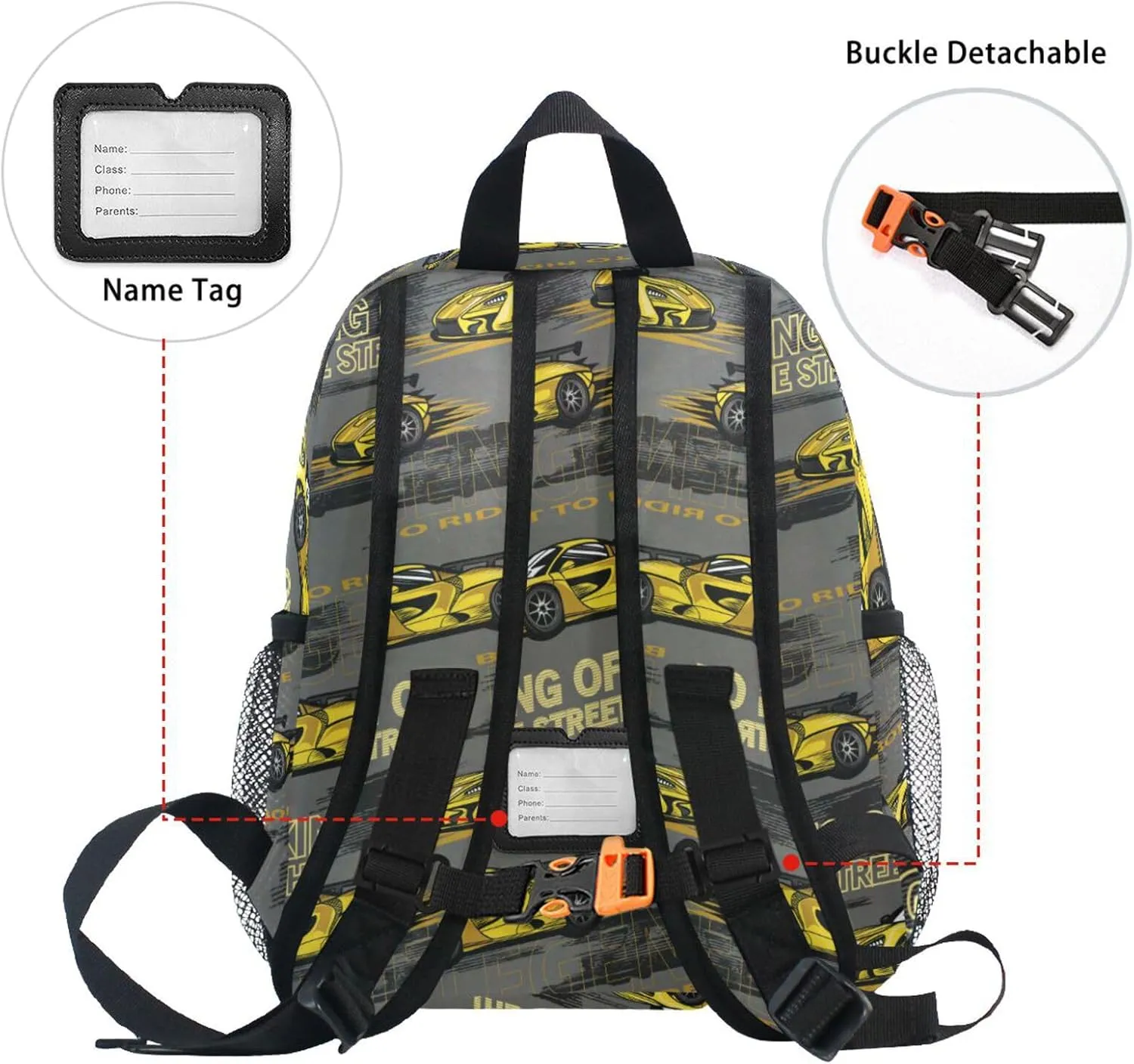 Custom Kids Toddler Backpack, Race Car Backpack for Boys Girls, Preschool School Children Schoolbag Nursery Junior Primary Student Travel Bag