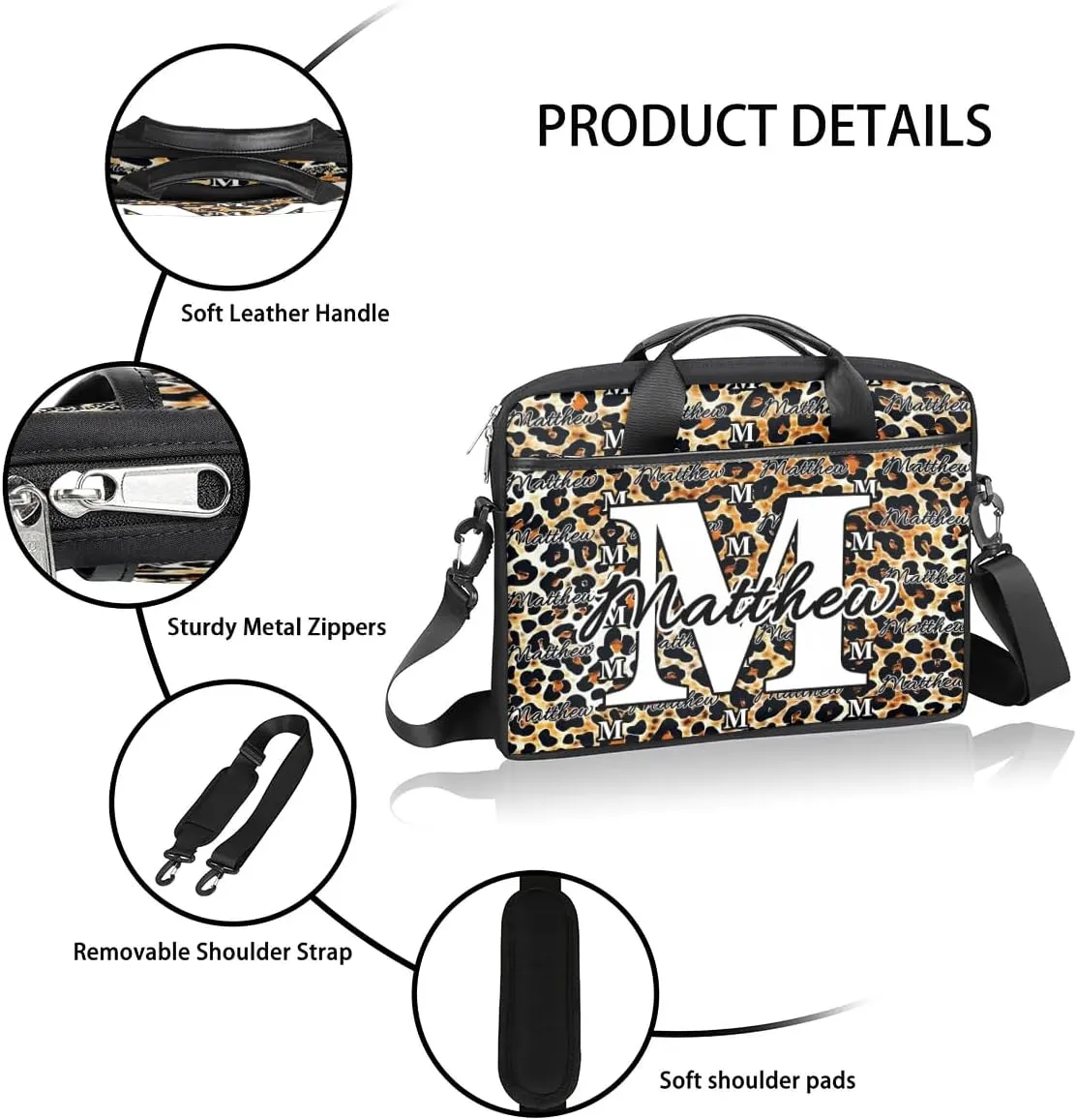 Custom Laptop Bag for Women Men Personalized Name 13 14 15.6 inch Laptop Messenger Shoulder Bags
