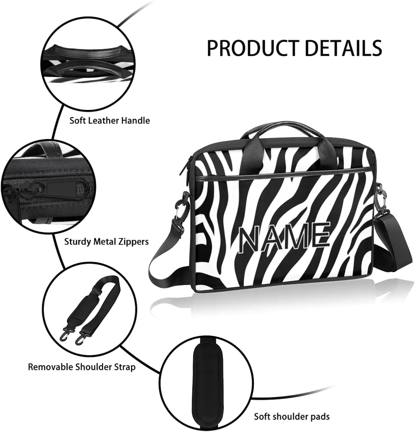 Custom Laptop Bag with Name Personalized 15 Inch Shoulder Computer Bag