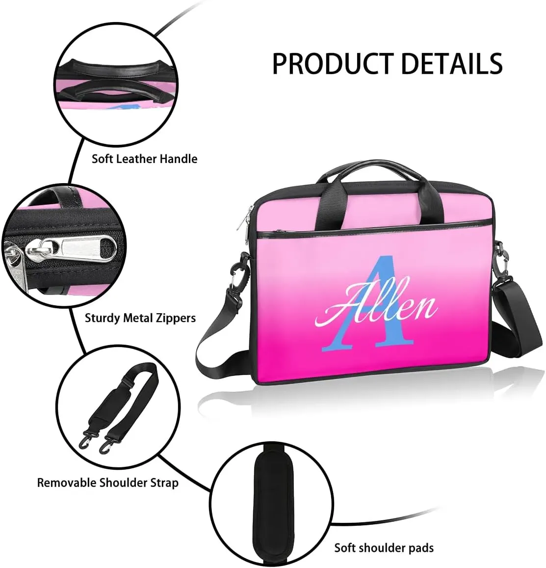 Custom Laptop Bag with Name, Personalized Shoulder Bag for Laptop, Customized Portable Computer Bag for Business (BG)