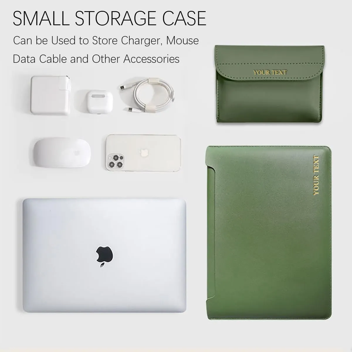 Custom Laptop Sleeve Bag with Engraving Text Name,Personalized 15.6-16" Slim Notebook Computer Sleeve Cover for MacBook Pro 16" A2485 A2780 A2991 A2141 PU Leather Stylish Bag with Small Case& Mousepad