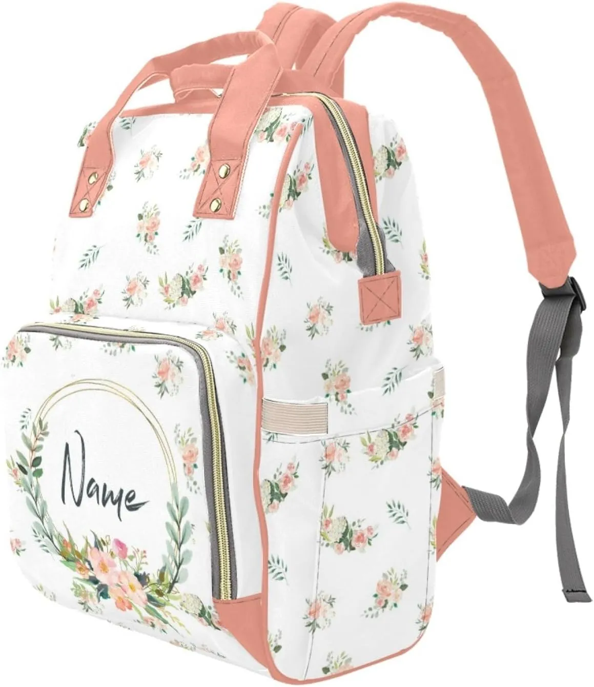 Custom Name Baby Diaper Bag for Mother's Day, Personalized Floral Nursing Mommy Daypack, Customized Waterproof Travel Backpack Large Capacity Diaper Backpack for Mom Girls Newborn Infants